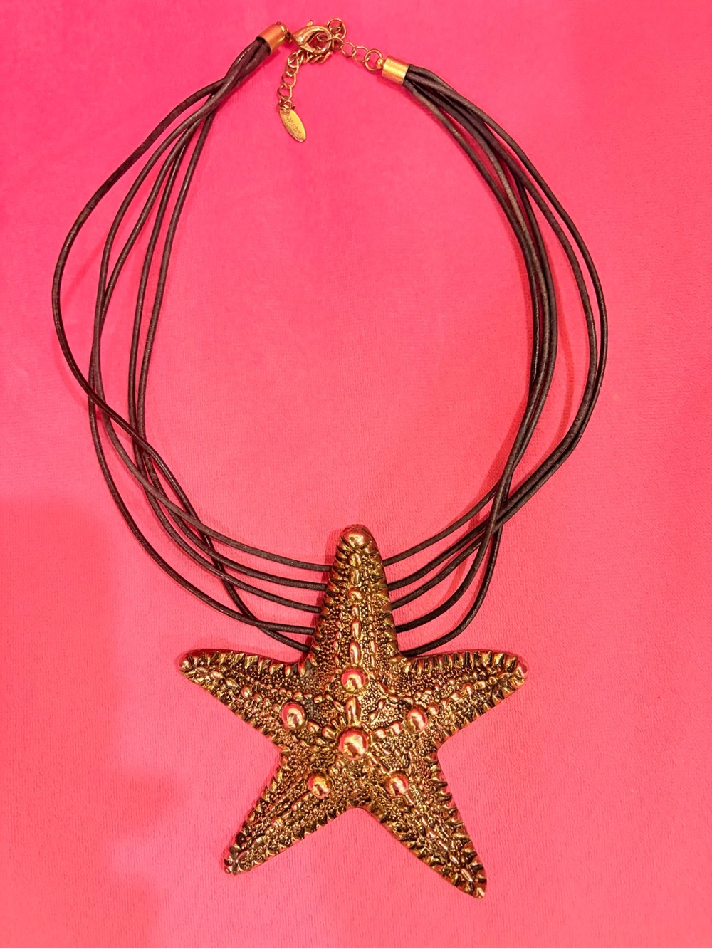 NATASHA Beautiful Gold 🌴Starfish🌴 Statement Necklace with Black Leather Cord